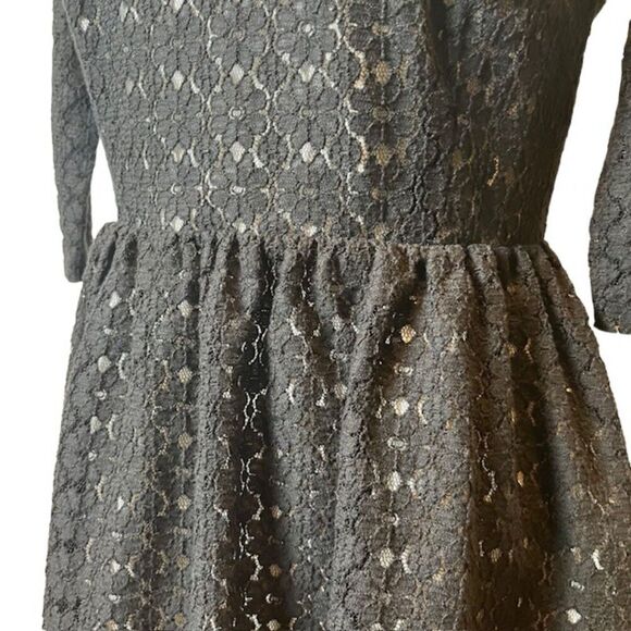 Lilly Pulitzer Black Lace Dress Key Hole Button Back Lined Wide Neck Size 10 - Picture 2 of 14